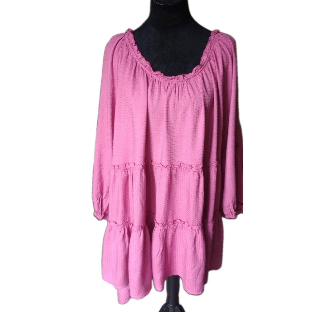 Aveology Women's 26/28 Pink Hibiscus Layered Mini Dress, NWT